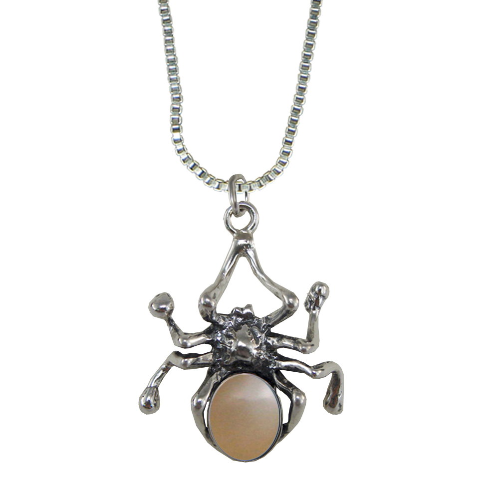 Sterling Silver Spider Pendant With Peach Moonstone